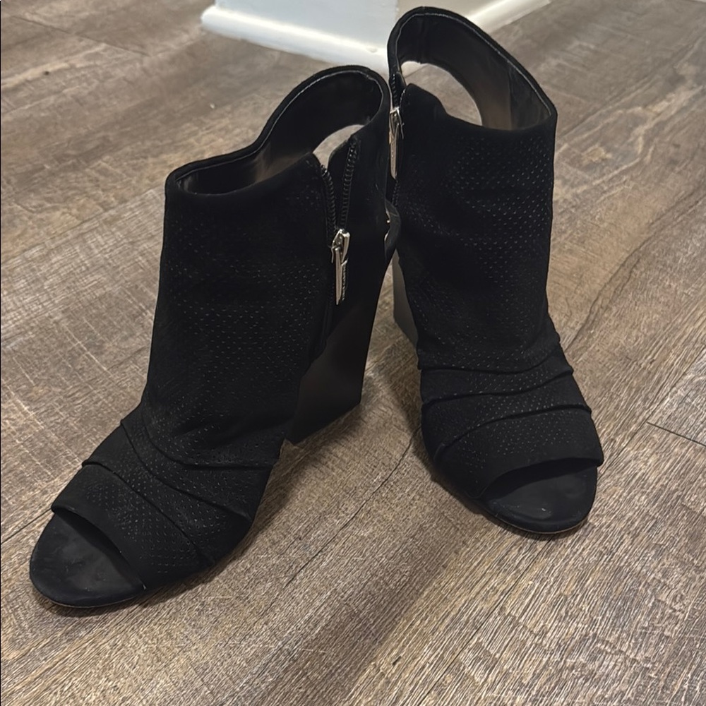 Vince Camuto Black Heeled Boots with Peep-Toe